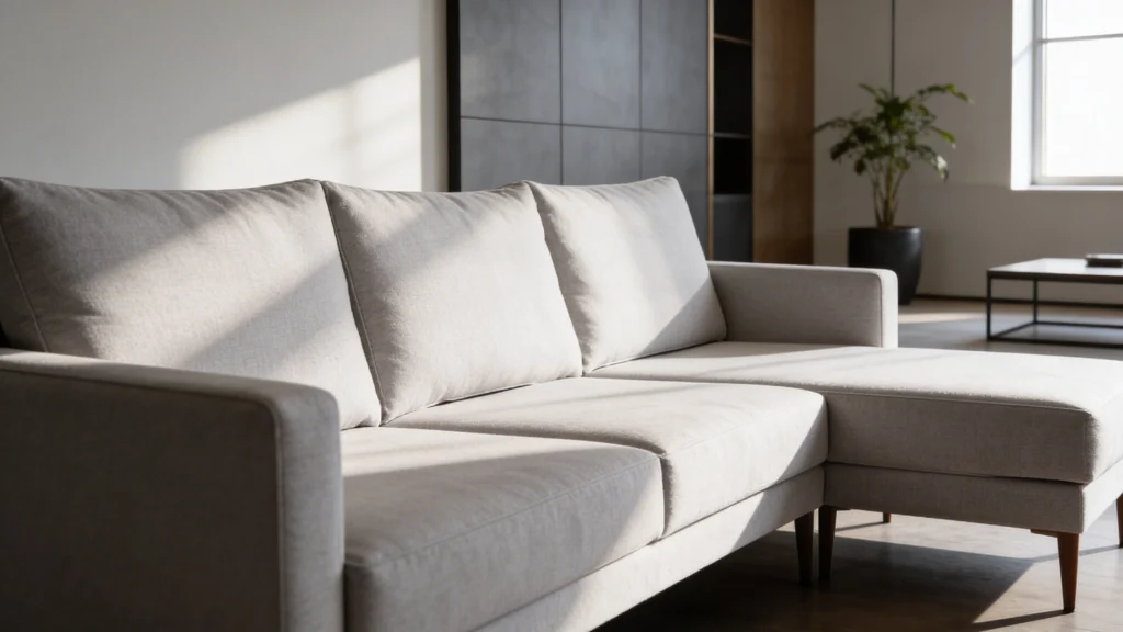 Imagen de un sofá gris claro en un salón con iluminación natural