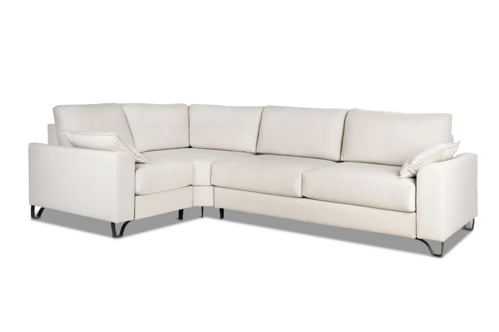 Sofa esquinero Gracia con asiento y respaldo de cuero blanco